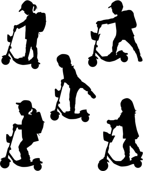 Barn på scooter - konceptuella silhuetter. — Stock vektor