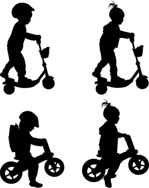 Kind auf Roller und Fahrrad — Stockvektor