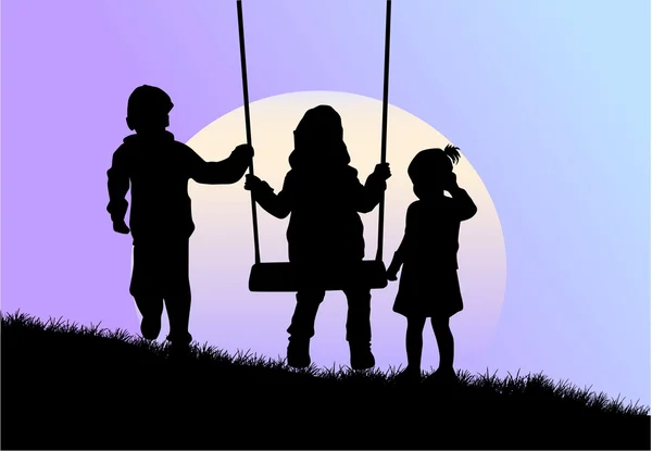 Childrens silhouettes — Stock Vector