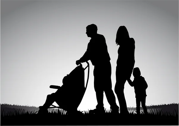 Familie auf einem Spaziergang. Silhouetten von Menschen. — Stockvektor