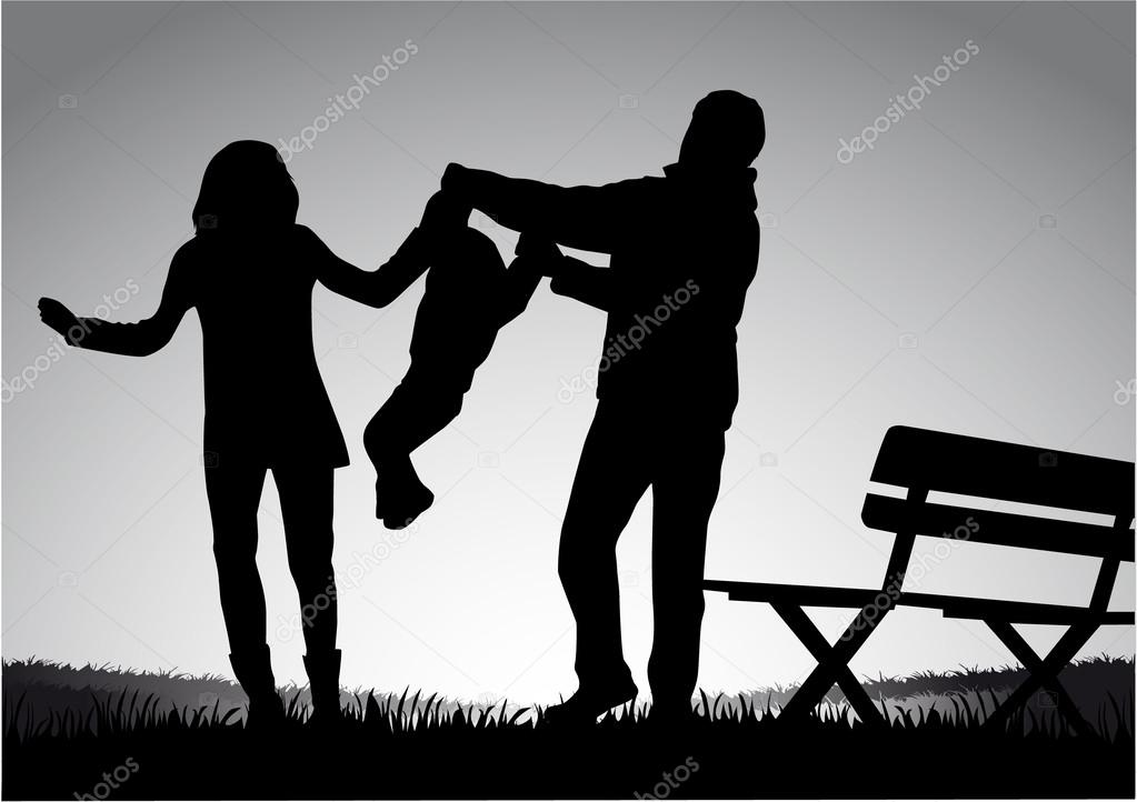 Silhouette of parents and children 