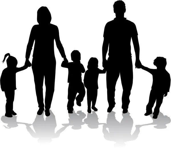 Große Familien. schwarze Silhouetten. — Stockvektor