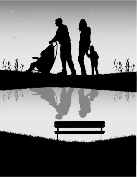 Family on a walk on the river. — Stock Vector