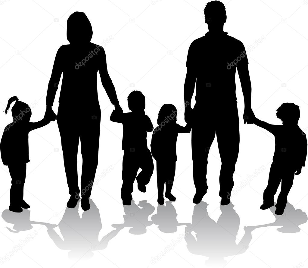 Large families. Black silhouettes.