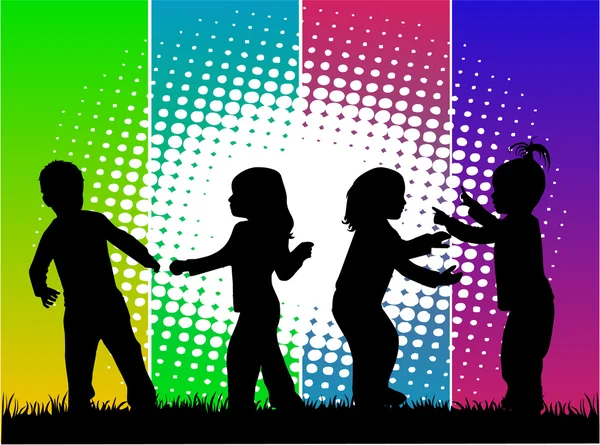 Group of children silhouettes — Stock Vector