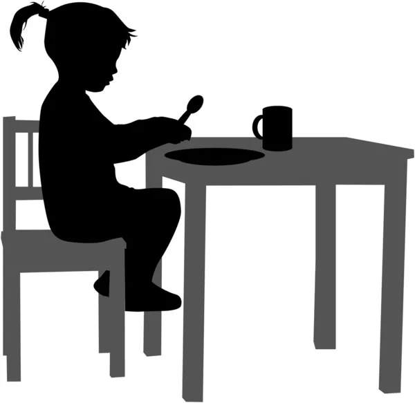 Fille mangé à la table . — Image vectorielle