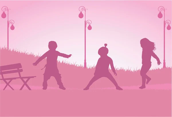 Silhouettes of children - pink shades. — Stock Vector