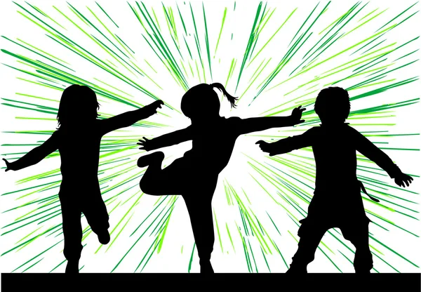 Silhouettes dansantes d'enfants . — Image vectorielle