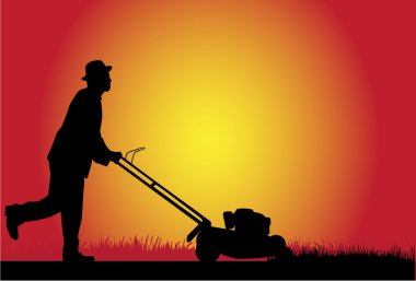 Man Mowing Lawn clipart