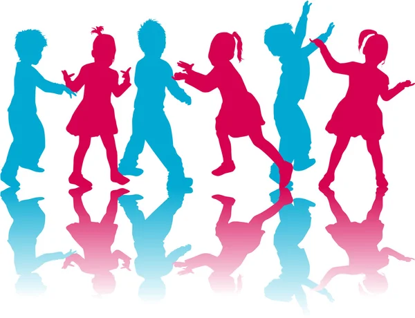 Group of children silhouettes — Stock Vector