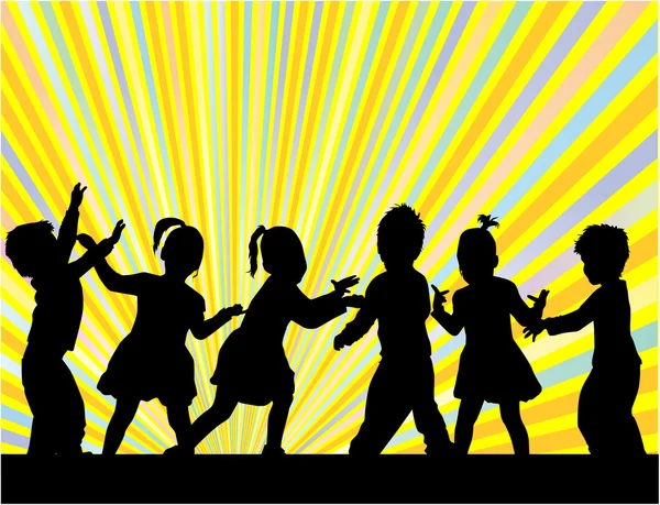 Group of children silhouettes — Stock Vector