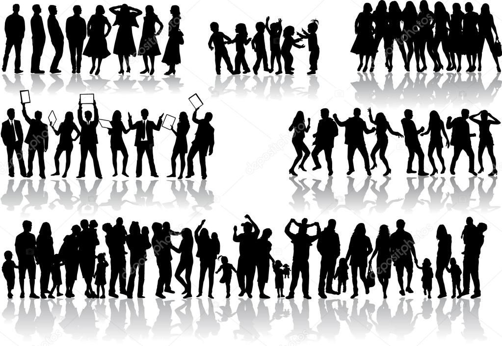 Large collection. Silhouettes of people concept. 