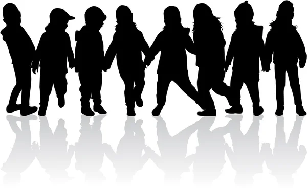 Groupe de silhouettes enfants — Image vectorielle