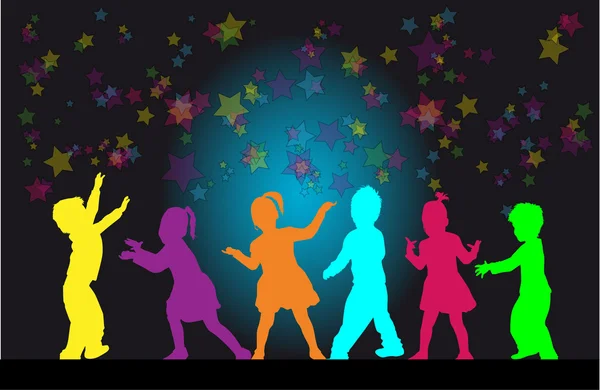 Group of children silhouettes — Stock Vector