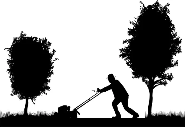 修剪草坪的男人 — 图库矢量图片
