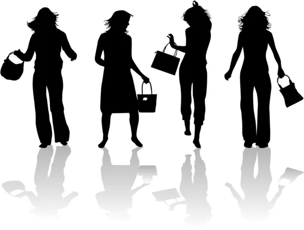 Donne alla moda che vanno a fare shopping — Vettoriale Stock