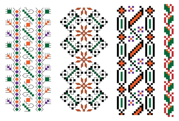 Broderie Roumaine Avec Coutures Orange Rouge Vert Violet Noir — Image vectorielle