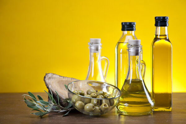 Olive oil and olives set