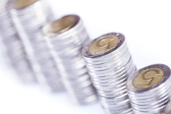 Un sacco di soldi! monete isolate su sfondo bianco — Foto Stock