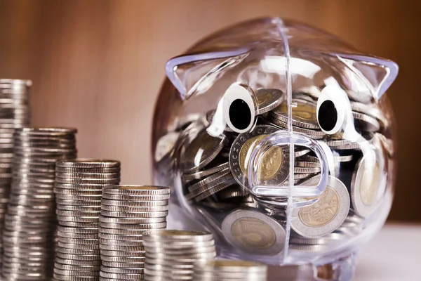 ¡Ahorros en alcancía! Mucho dinero. ! — Foto de Stock