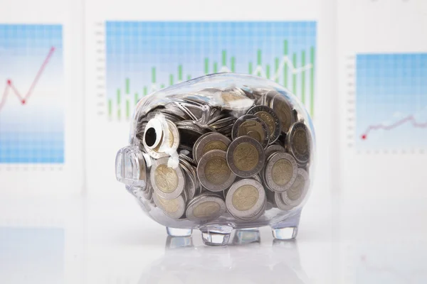 Piggy Bank megtakarítási! egy csomó pénzt! — Stock Fotó