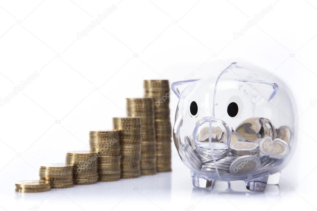 Savings in piggy bank! A lot of money!