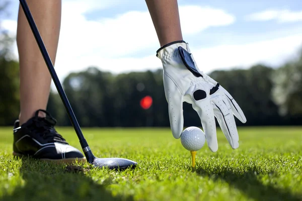 Golfbal aangezet een peg — Stockfoto