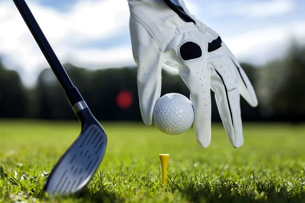 Set golf ball on a peg — Stock Photo, Image