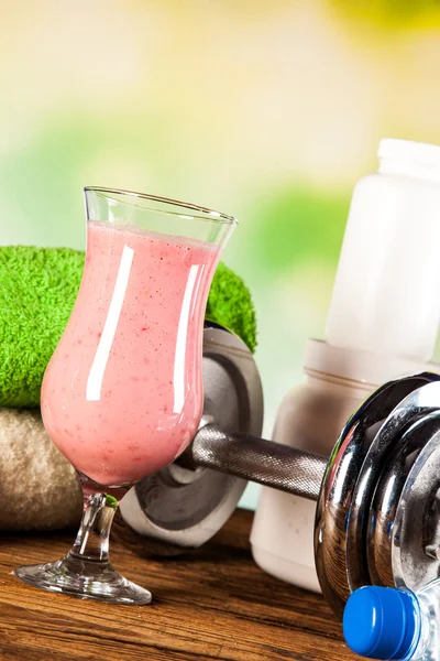 Gesunde Ernährung, Proteinshakes und Obst — Stockfoto