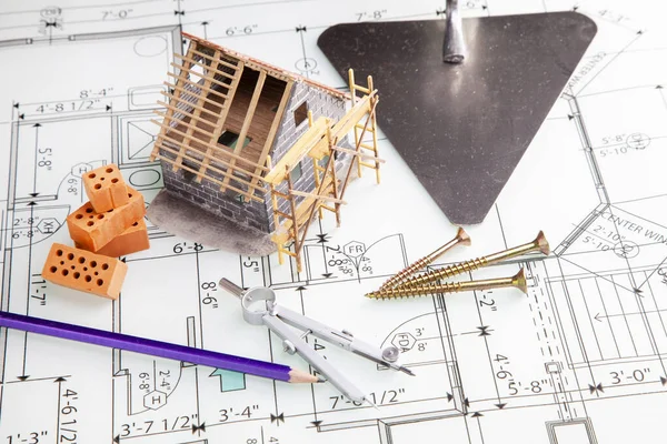 Lakásépítés Építési Tervek Eszközök Valamint Egy Színminta Építés — Stock Fotó