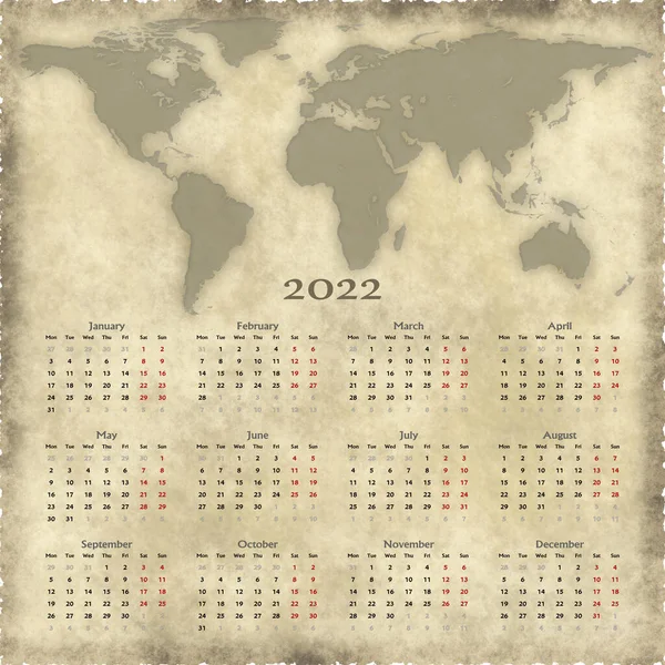 Calendario Vintage Con Mappa Del Mondo — Foto Stock