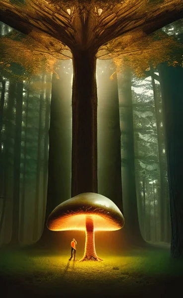 Champignon Géant Dans Forêt Fantastique Illustration Numérique — Photo