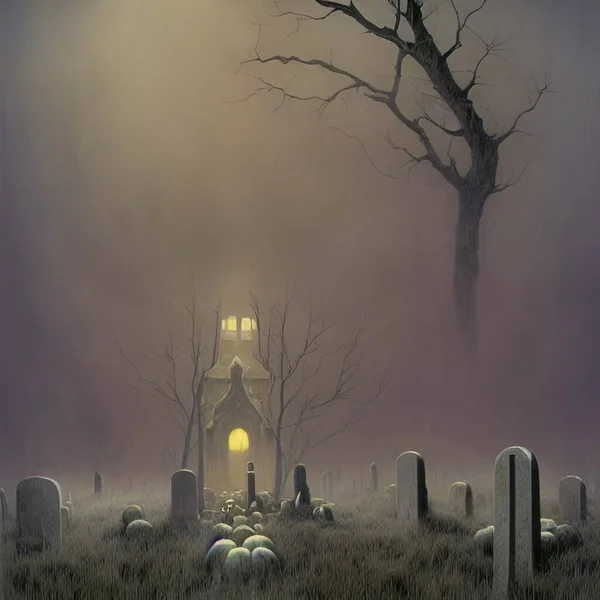 Misterioso Cementerio Ilustración Digital —  Fotos de Stock