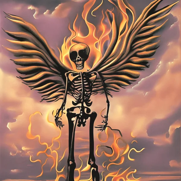 Winged Skeleton Fire Digital Illustration — Stok Foto