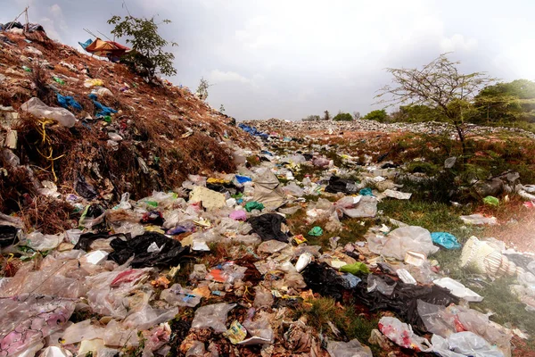 Plastic Waste Old Clothes Left Road Environmental Management Problems Developing — Stock Photo, Image