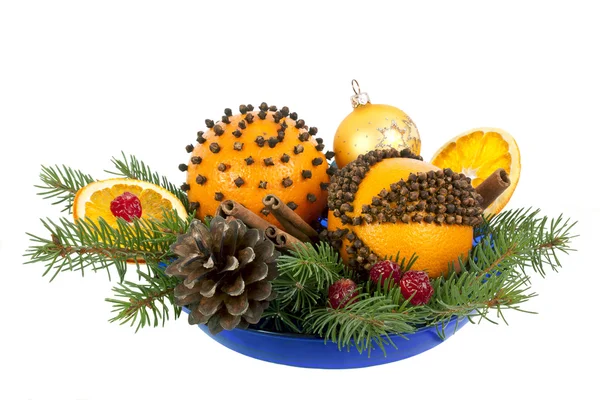 Christmas dekoratif kompozisyon ile portakal pomanders