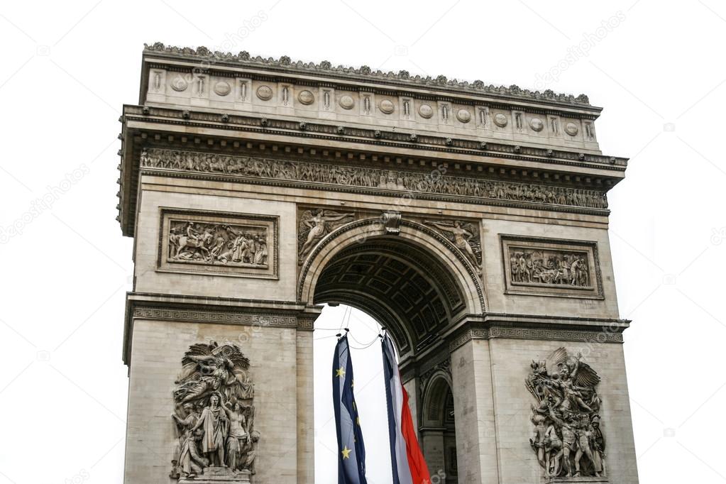 Isolated on white Triumphal arch in Paris