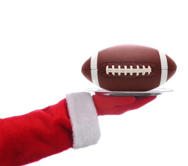 Santa s amerického fotbalu zásobník — Stock fotografie