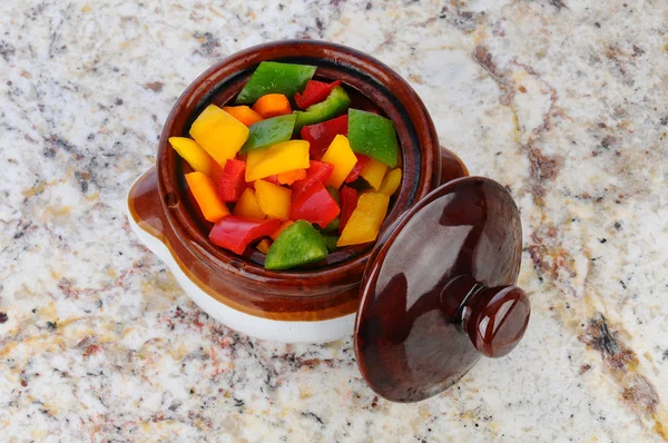 Diced Peppers in Crock Bowl — Stock Photo, Image