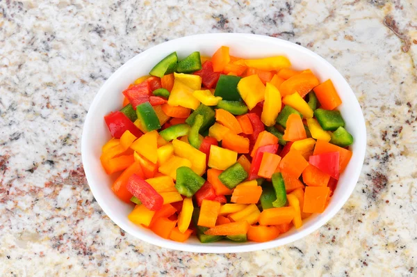 Diced Peppers in White Bowl — Stock Photo, Image