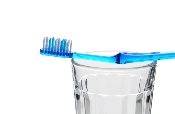 Mavi diş fırçası 0n cam — Stok fotoğraf