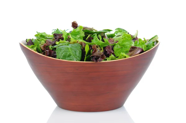 Salad Greens in Wood Bowl — Stock Photo, Image