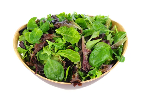 Salada Verdes em tigela de madeira — Fotografia de Stock