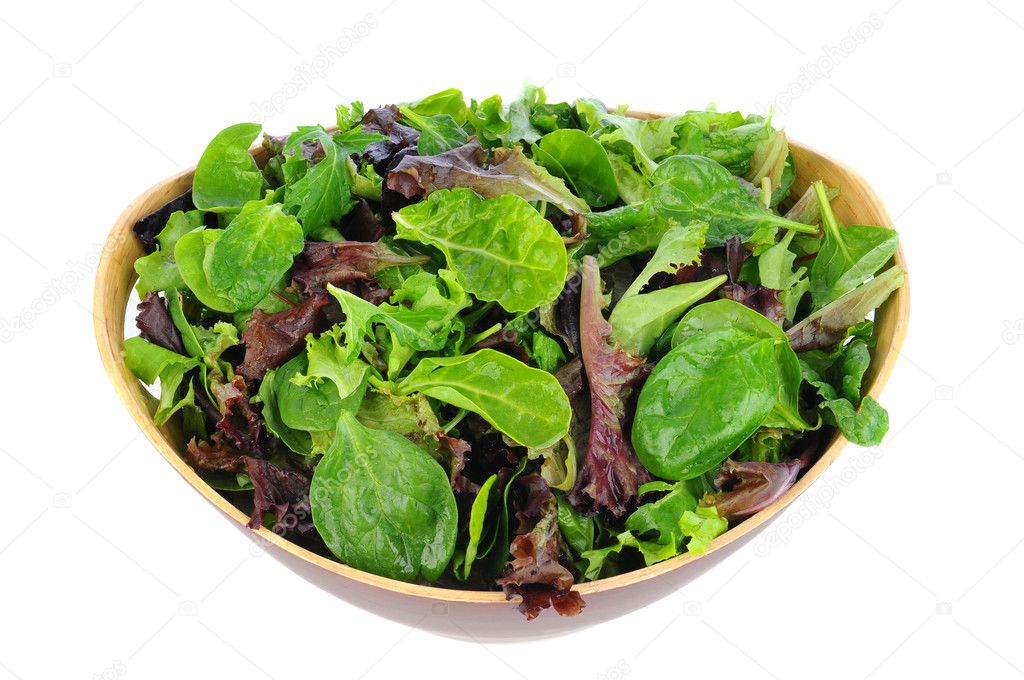 Salad Greens in Wood Bowl