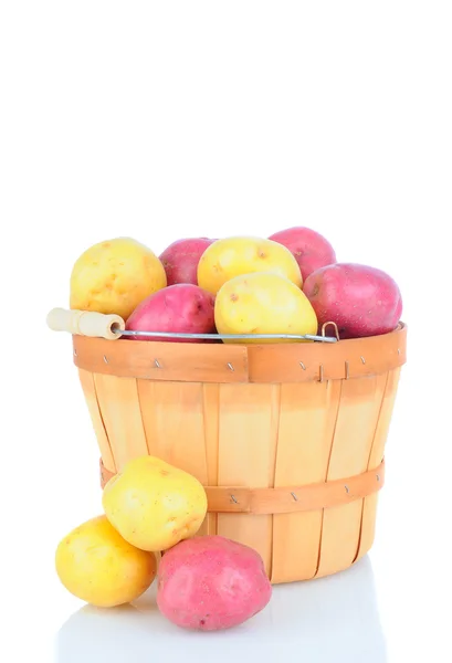Mand vol van rode en witte aardappelen — Stockfoto