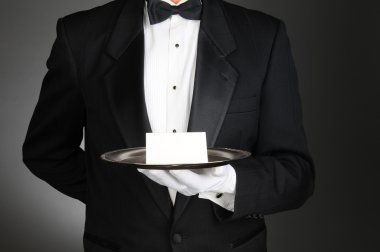 Butler With Note on Tray clipart