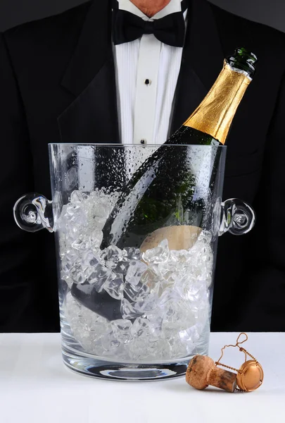 Waiter Standing Behind a Champagne Bucket — Stock Photo, Image