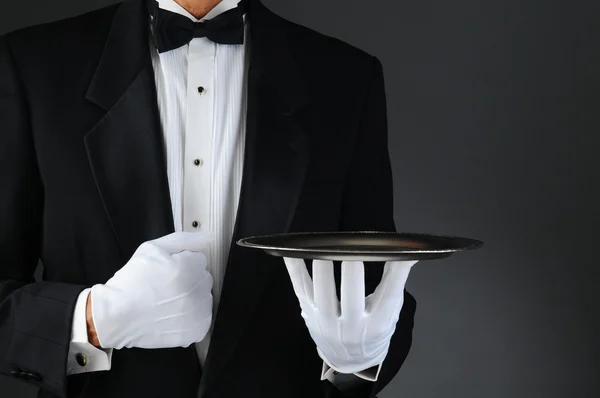 Waiter With Silver Tray Stock Photo