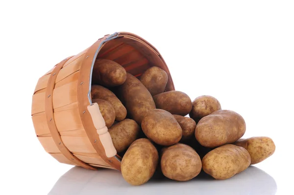 Zwiebelkartoffeln aus Korb verschüttet — Stockfoto