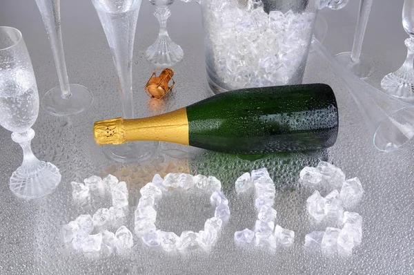 2013 in Ice with Champagne — Stock Photo, Image